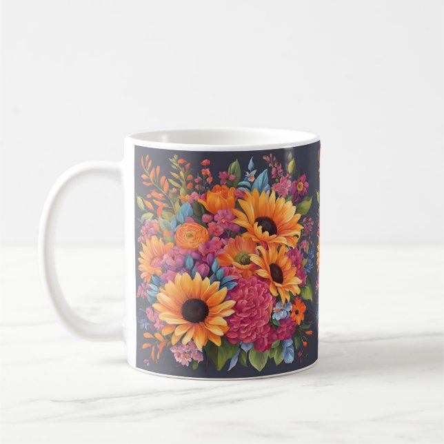 Lycklig Solros blommigt Kaffemugg (Vänster)