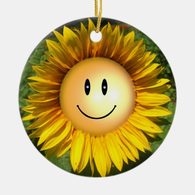 Lycklig solskenblomma julgransprydnad keramik (Framsidan)