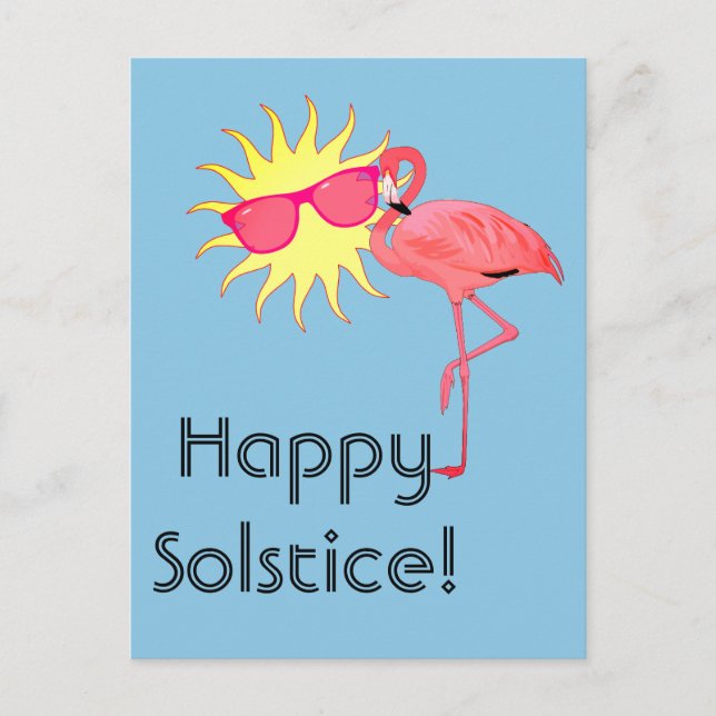 Lycklig Solstice Flamingo och Sol Ansikte Vykort (Framsida)