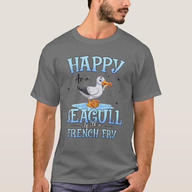 Lycklig som Fiskmås med Fransk Fry Funny Bird Watc T Shirt (Framsida)