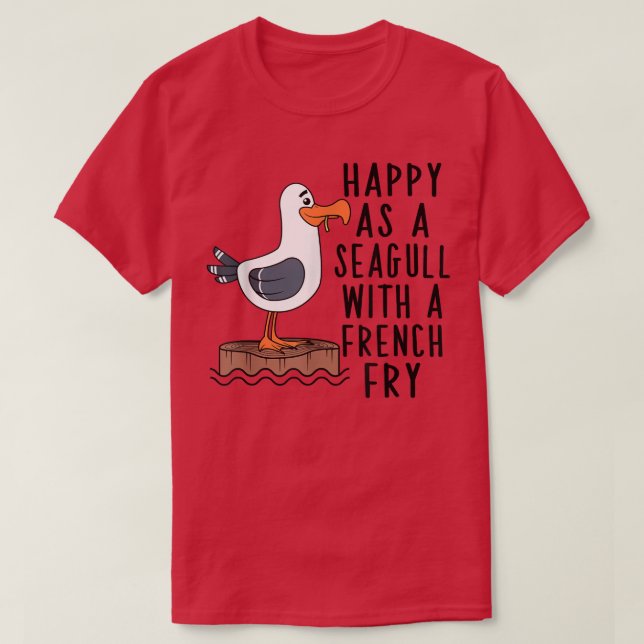 Lycklig som Fiskmås med Fransk skum T Shirt (Design framsida)
