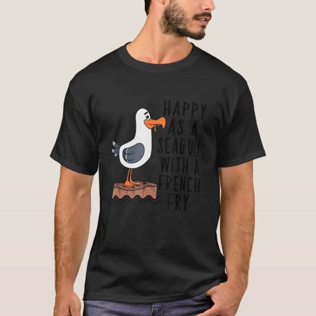 Lycklig som Fiskmås med Fransk skum T Shirt (Framsida)
