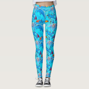 lycklig som hoppar delfinblått leggings