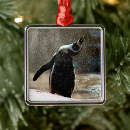 Lycklig som kastar penguin Framed Metall jul Julgransprydnad Metall