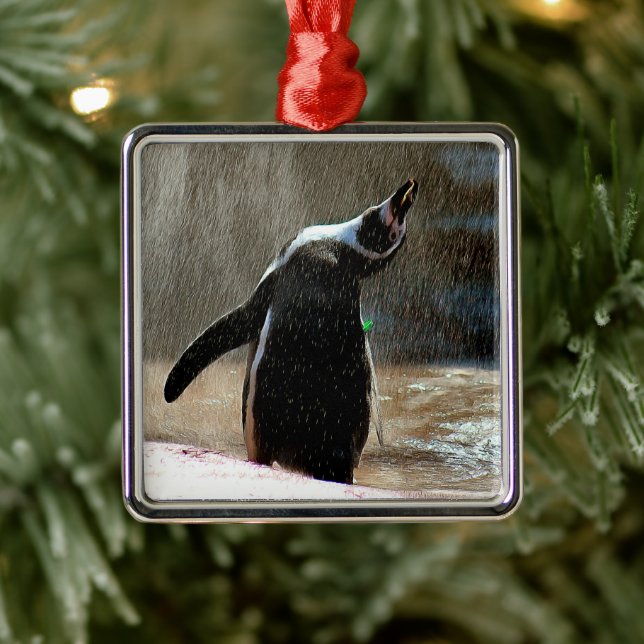 Lycklig som kastar penguin Framed Metall jul Julgransprydnad Metall (Träd)