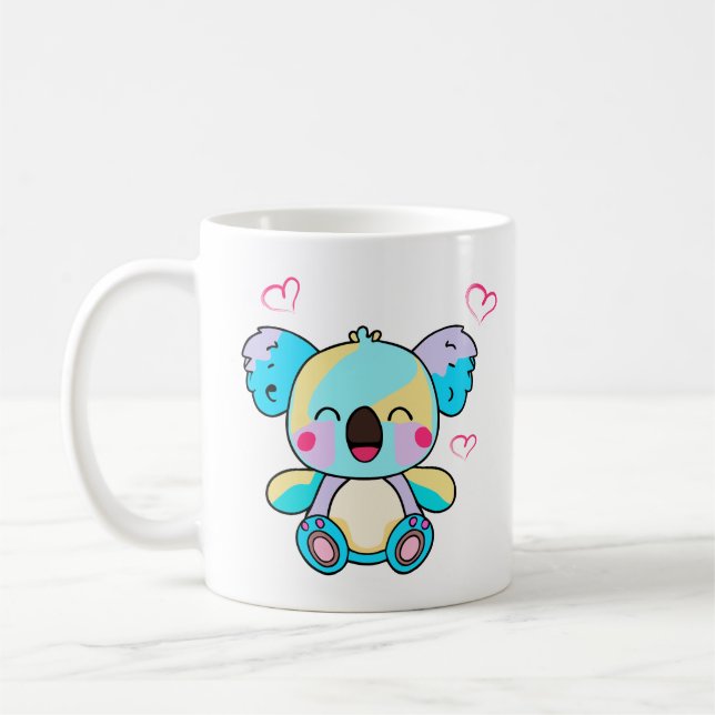 Lycklig som leende baby koala bär med kärlek hjärt kaffemugg (Vänster)