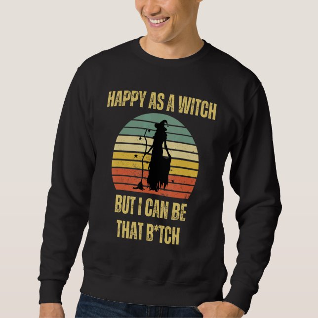 Lycklig som Witch Halloween Witch Lång Ärmad Tröja (Framsida)