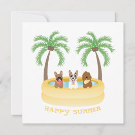 Lycklig Sommar Hundar Swimming Bassäng Kort