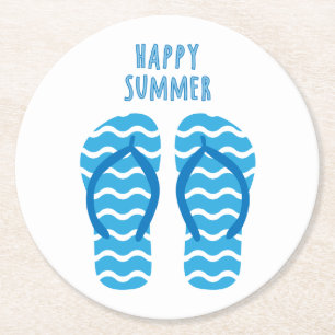 Lycklig sommar Underlägg med Flinflip flops Papper Rund