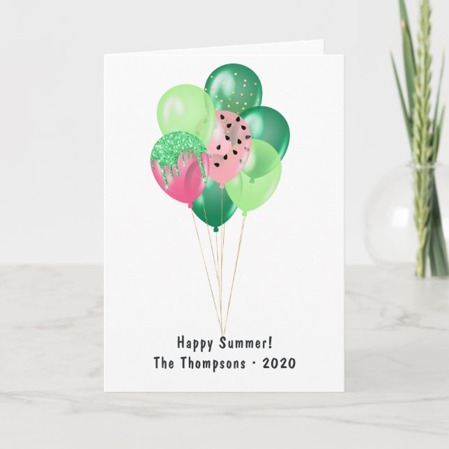 Lycklig Sommar Watermelon Balloons Hälsning Kort (Framsida)