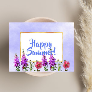 Lycklig Sommarblommor rosa på vit guld och blå Vykort