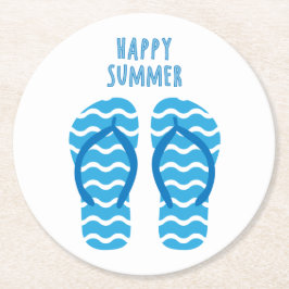 Lycklig-sommaren Underlägg med Flinflip flops Papper Rund