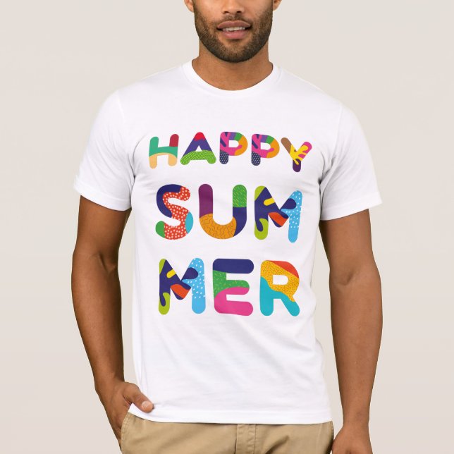 Lycklig Sommarfärgad text T Shirt (Framsida)