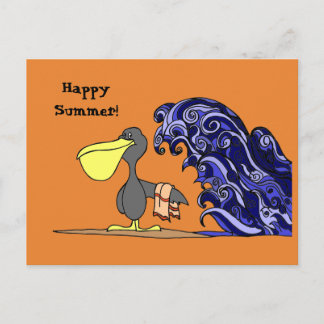 Lycklig sommarpelikanvykort vykort