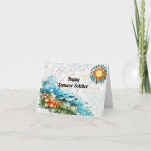 Lycklig Sommarsolstice Sol Flowers Sea Kort