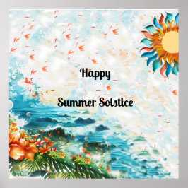 Lycklig Sommarsolstice Sol Flowers Sea Poster
