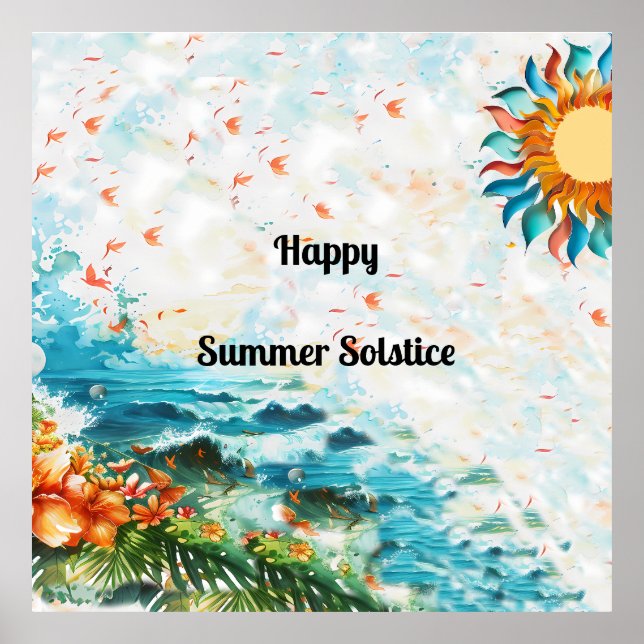 Lycklig Sommarsolstice Sol Flowers Sea Poster (Framsidan)