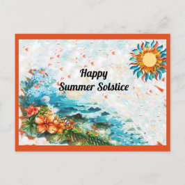 Lycklig Sommarsolstice Sol Flowers Sea Vykort