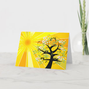 Lycklig sommarsolstice Sol Träd fågelblommor Kort