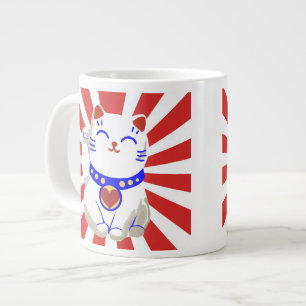 Lycklig söt neko katt på uppgående sol jumbo mugg
