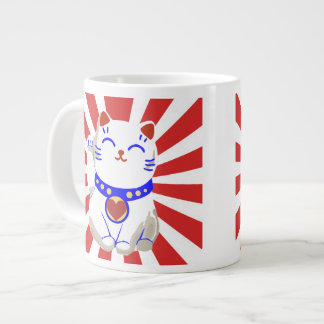 Lycklig söt neko katt på uppgående sol jumbo mugg