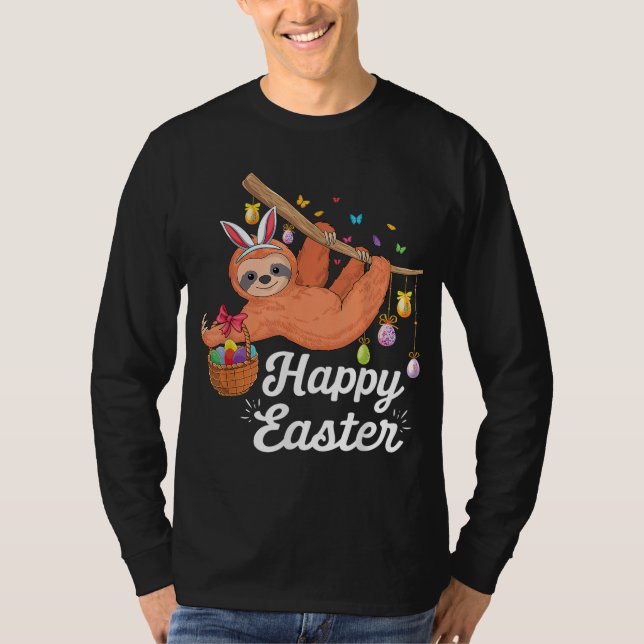 Lycklig söt sluttning med Bunny öron & Egg Hunting T Shirt (Framsida)