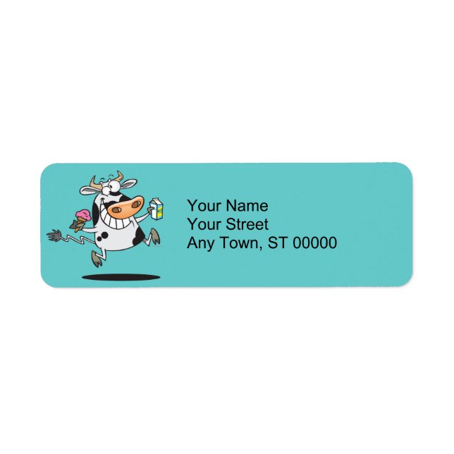 lycklig söt tecknad av mjölkkor glass mjölk returadress etikett (Framsidan)