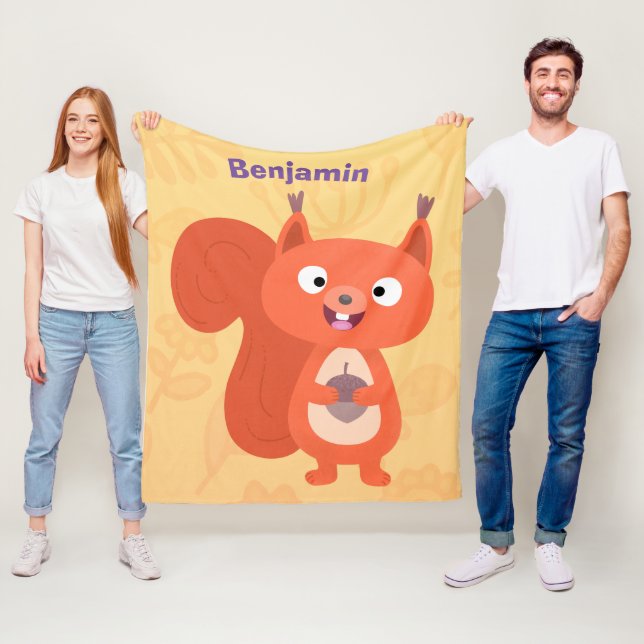 Lycklig söt tecknad med röd ekorre fleecefilt (På plats)