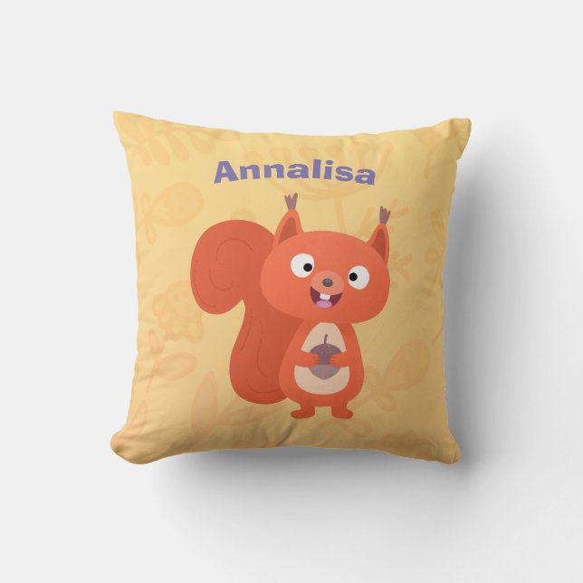 Lycklig söt tecknad med röd ekorre kudde (Framsida)