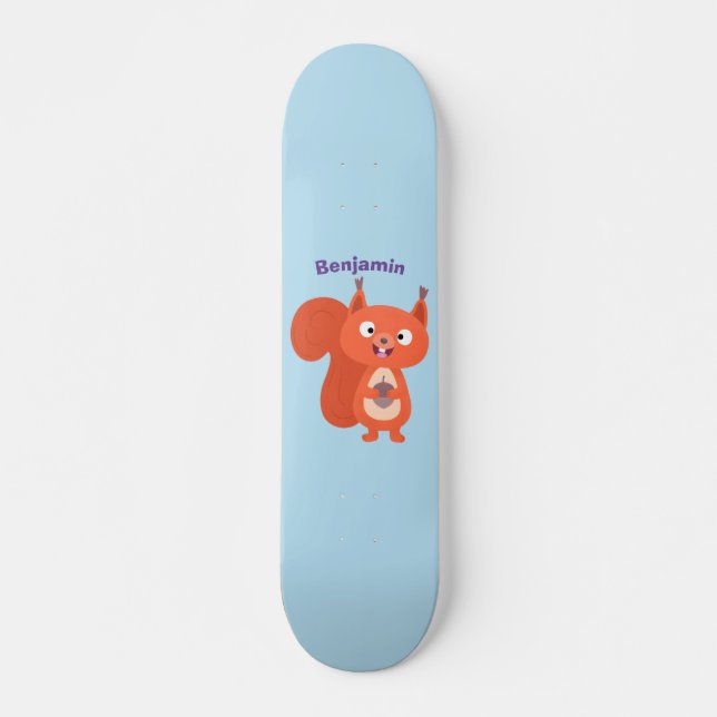 Lycklig söt tecknad med röd ekorre mini skateboard bräda 18,5 cm (Framsida)