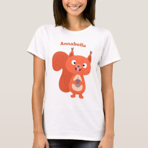 Lycklig söt tecknad med röd ekorre t shirt