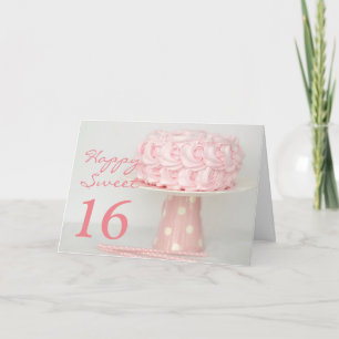 Lycklig sötsak för rosa tårta 16 födelsedag kort
