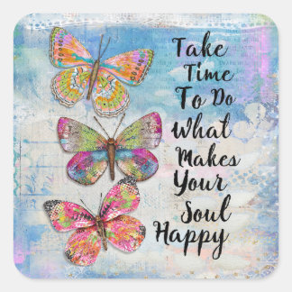 Lycklig Soul Butterflies Fyrkantigt Klistermärke