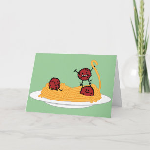 Lycklig Spaghetti och Meatbollar Tack Kort