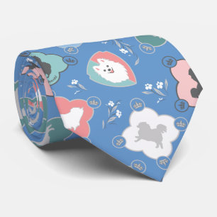 Lycklig Spitz Hund Collection Neck Tie (blått) Slips