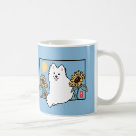 Lycklig Spitz Hund med Summe Sunblommor Kaffemugg