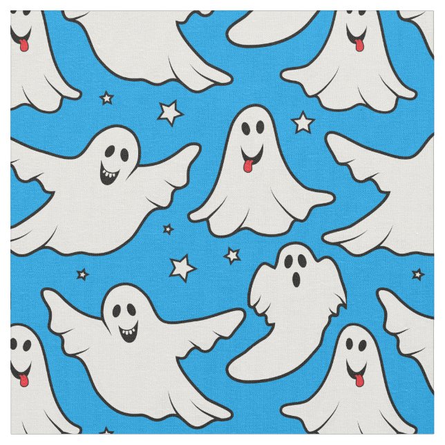 Lycklig Spöken Halloween Mönster på Blue Tyg (Närbild)