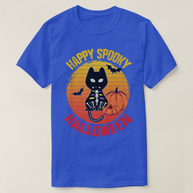 Lycklig Spooky Halloween Cute Skeleton Funny Vin T Shirt (Design framsida)