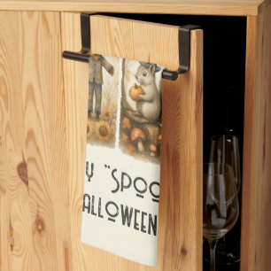 Lycklig "Spooky" Halloween Fågelskrämma Squirrel H Kökshandduk