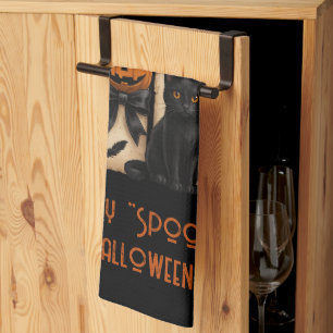 Lycklig "Spooky" Halloween Ghost Black Cat Kökshandduk