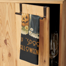 Lycklig "Spooky" Halloween Pumpkin Ghost Black Cat Kökshandduk