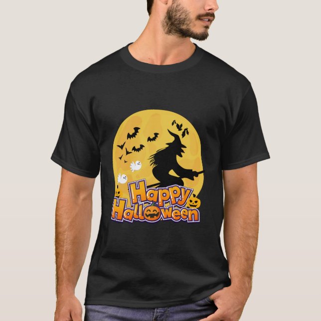 Lycklig Spooky Halloween T Shirt (Framsida)