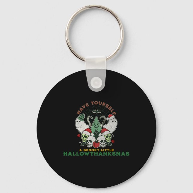 Lycklig Spooky HallowTackMas Halloween-jul F Nyckelring (Framsida)