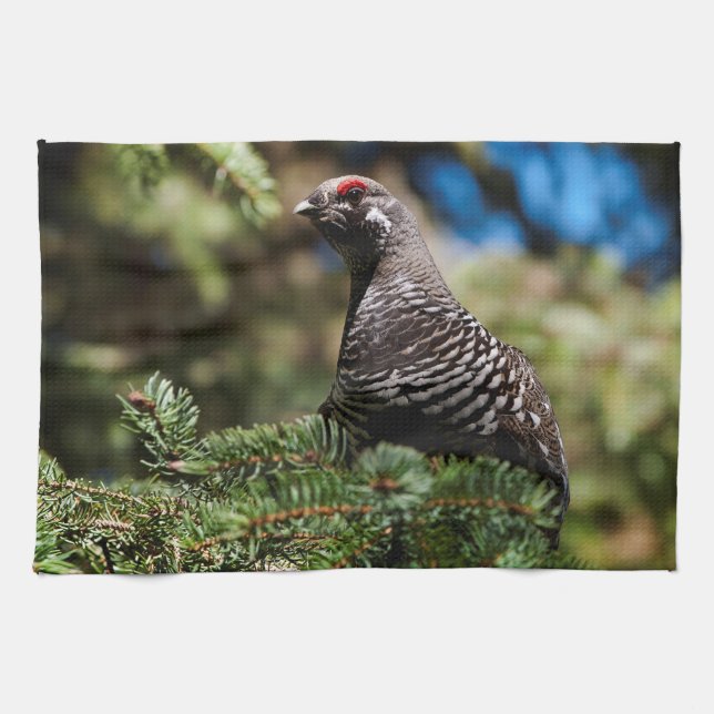 Lycklig Spruce Grouse Kökshandduk (Horisontell)