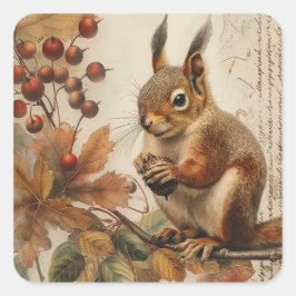 Lycklig Squirrel Fyrkantigt Klistermärke