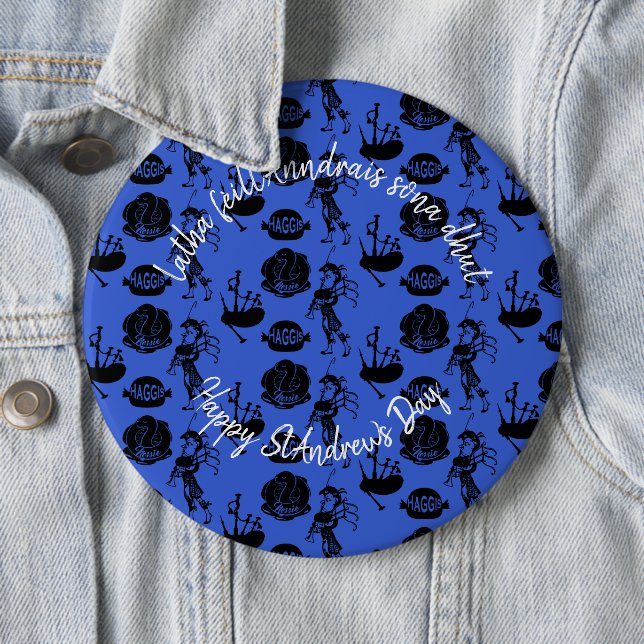 Lycklig St Andrew Day Haggis Bagpipe Nessie Badge Knapp (In Situ)