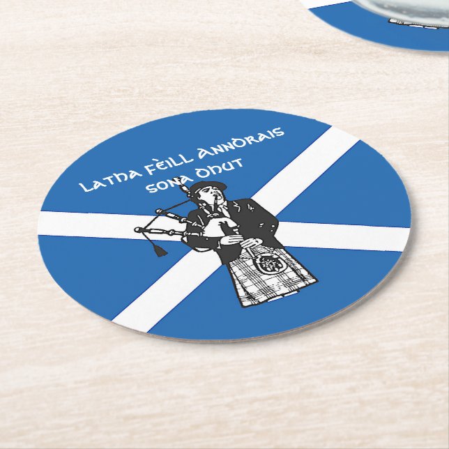 Lycklig St Andrews Day Flagga Bagpiper Underlägg Papper Rund (Vinklad)