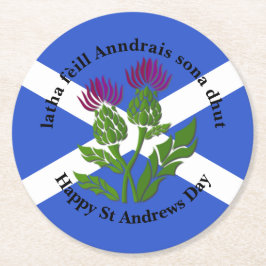 Lycklig St Andrews Day Flagga Thistle Underlägg Papper Rund