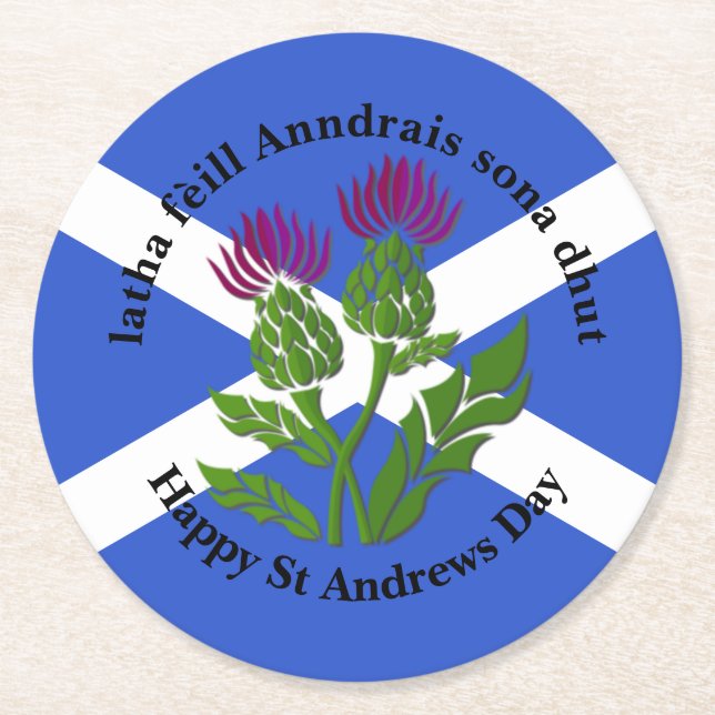 Lycklig St Andrews Day Flagga Thistle Underlägg Papper Rund (Framsidan)