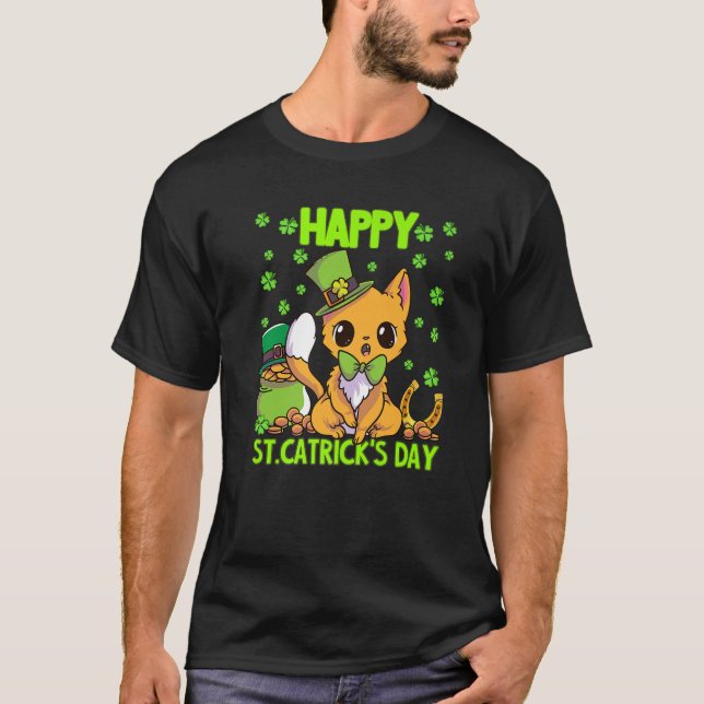 Lycklig St. Catricks dag Cat Funny St. Patrick's D T Shirt (Framsida)